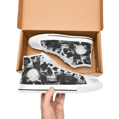 WOMEN'S Aggressive Comic Skull Black High Top Canvas Cottagecore Custom Sneakers