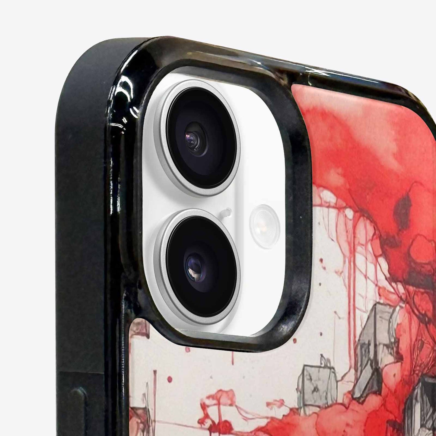 iPhone 16 Plus Case — Liminal Space Fragment Black Red Ink, Custom Art Phone Cover