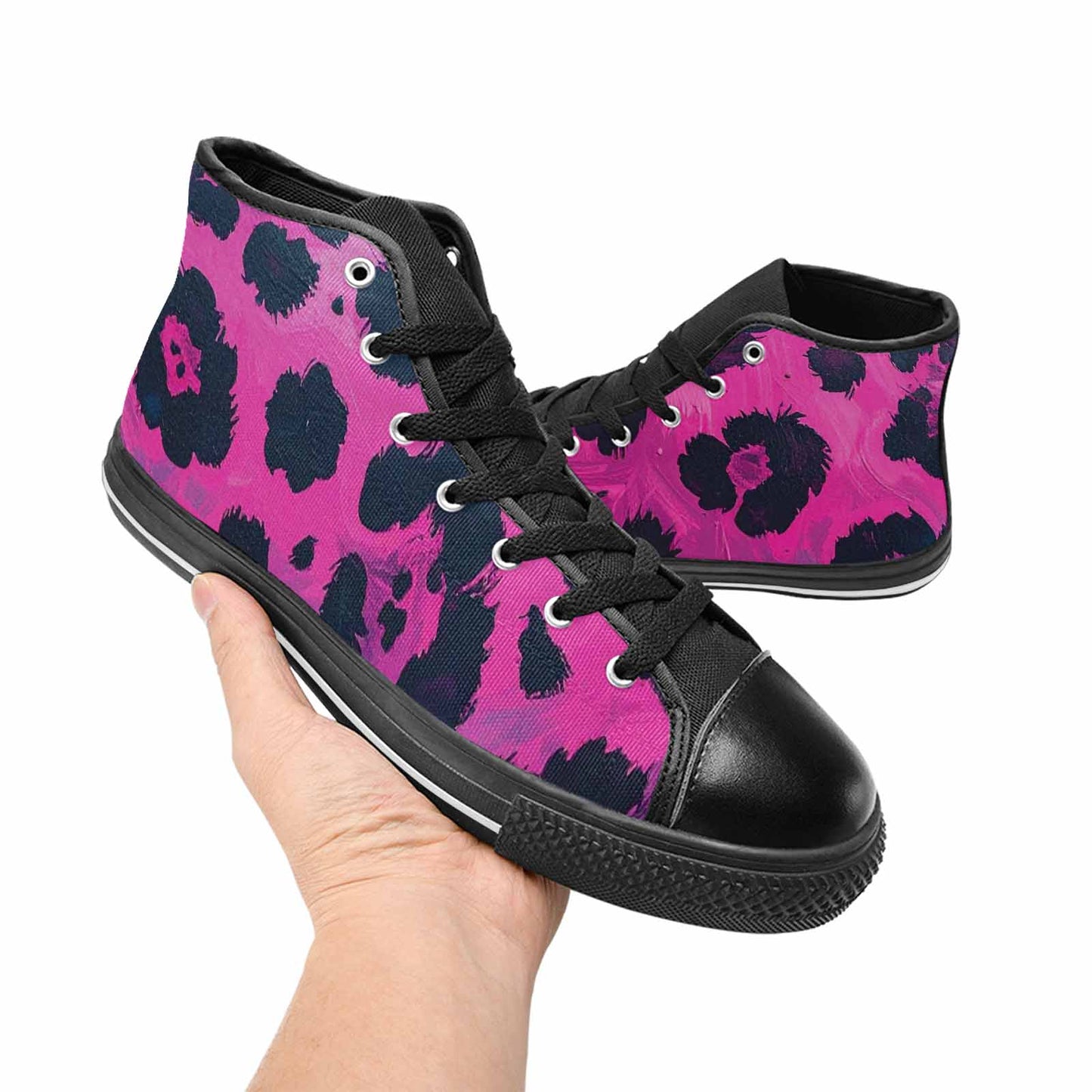 MEN'S Leopard Neon Pink Teal Airbrush High Top Canvas Y2K Custom Shoes