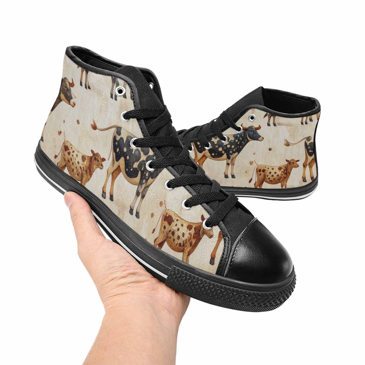 MEN'S Cow Animal Print High Top Canvas Dark Academia Sneakers