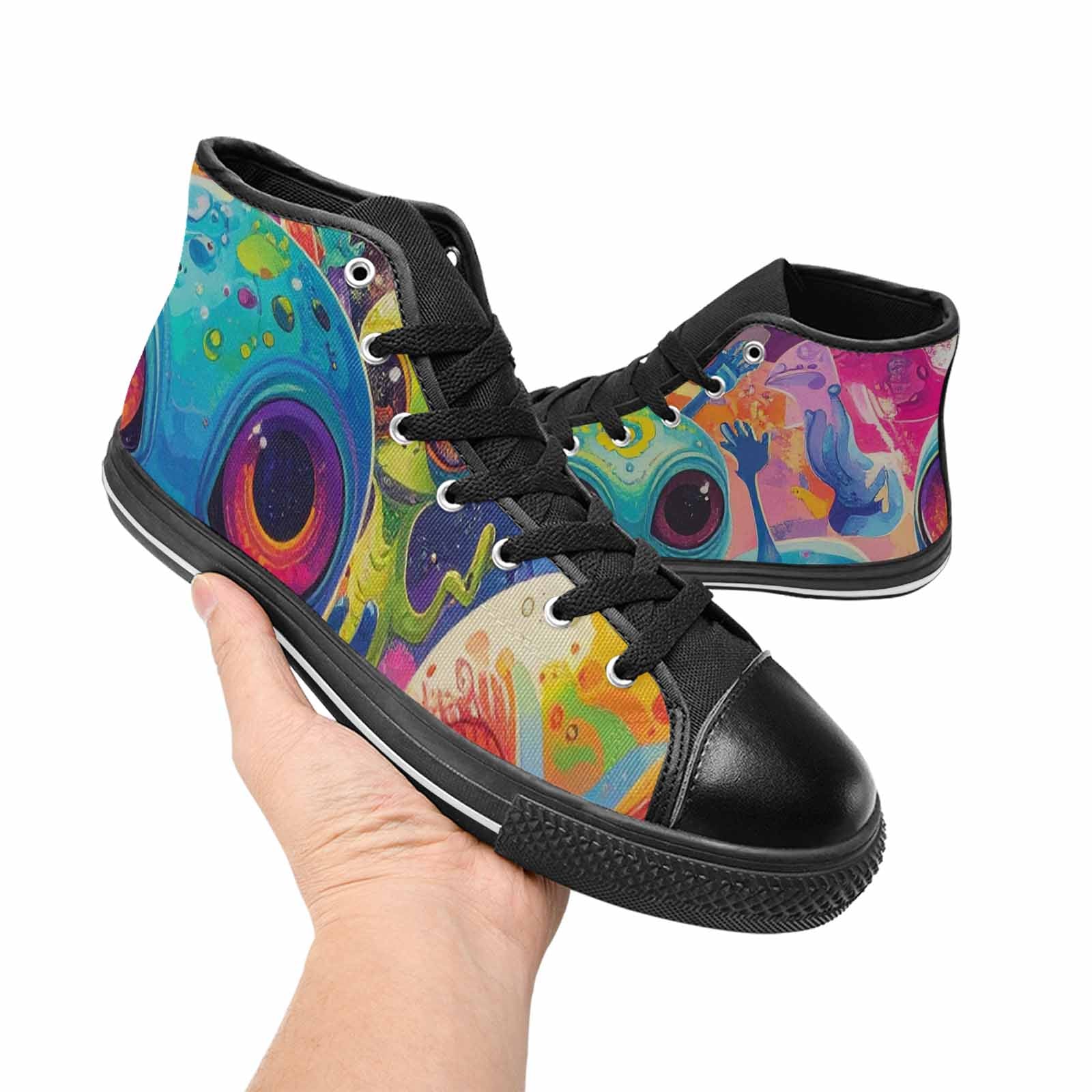 WOMEN'S Cartoon Alien Characters High Top Canvas Grunge Sneakers