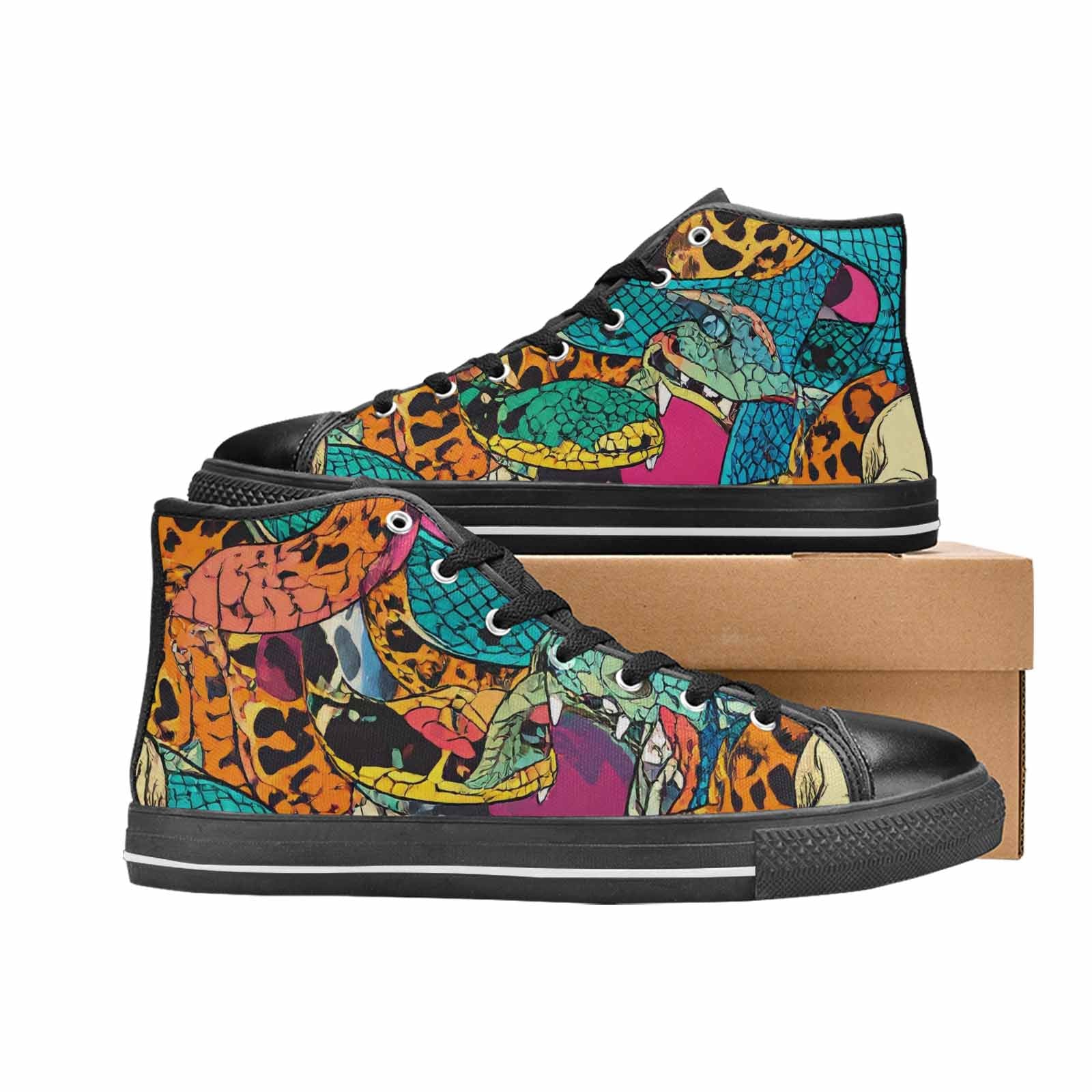 MEN'S Snake Print Skull High Top Canvas Vivid Shoes