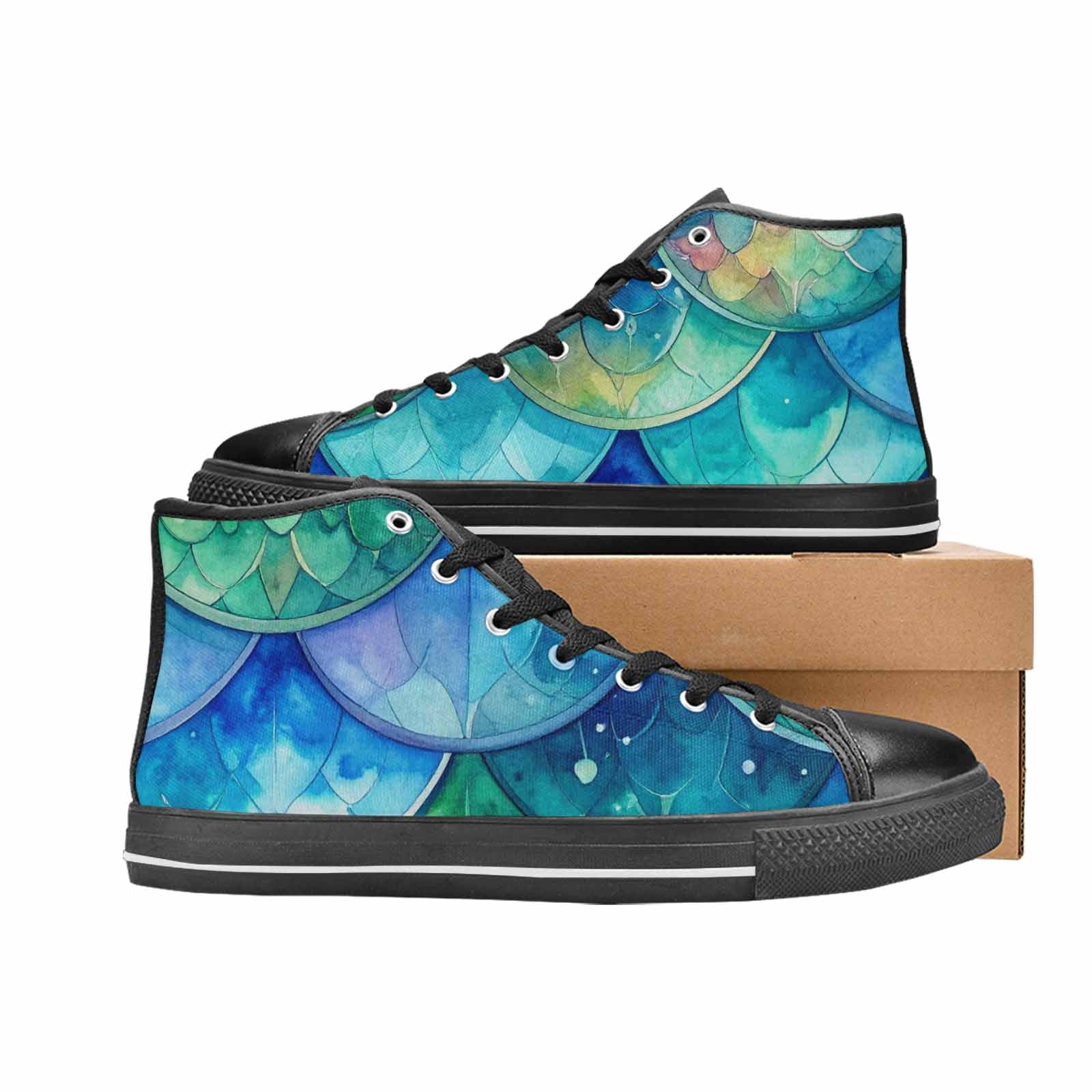 WOMEN'S Mermaid Scale High Top Canvas Wallpaper Art Custom Sneakers