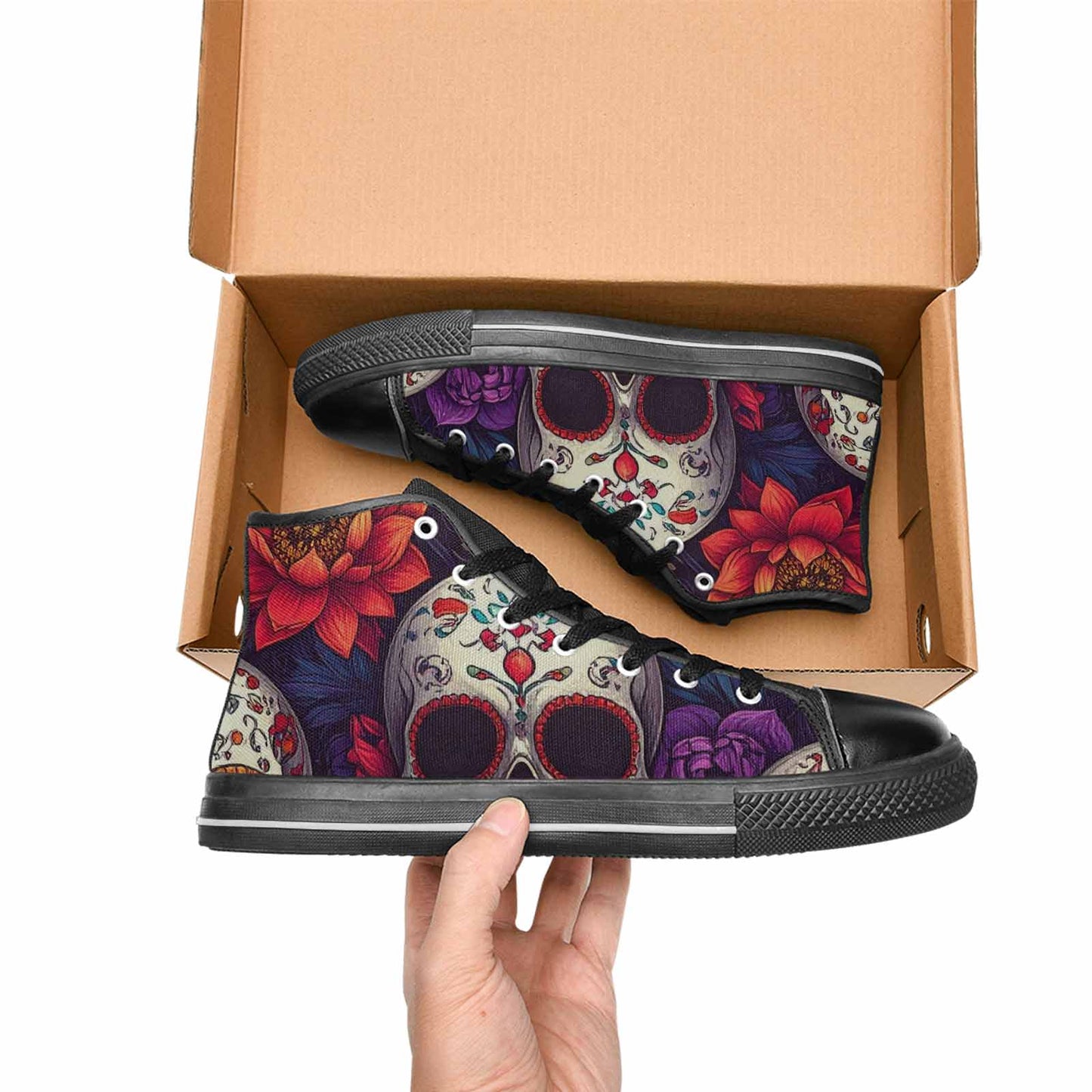MEN'S Lotus Skulls High Top Canvas Neon Fantasy Shoes