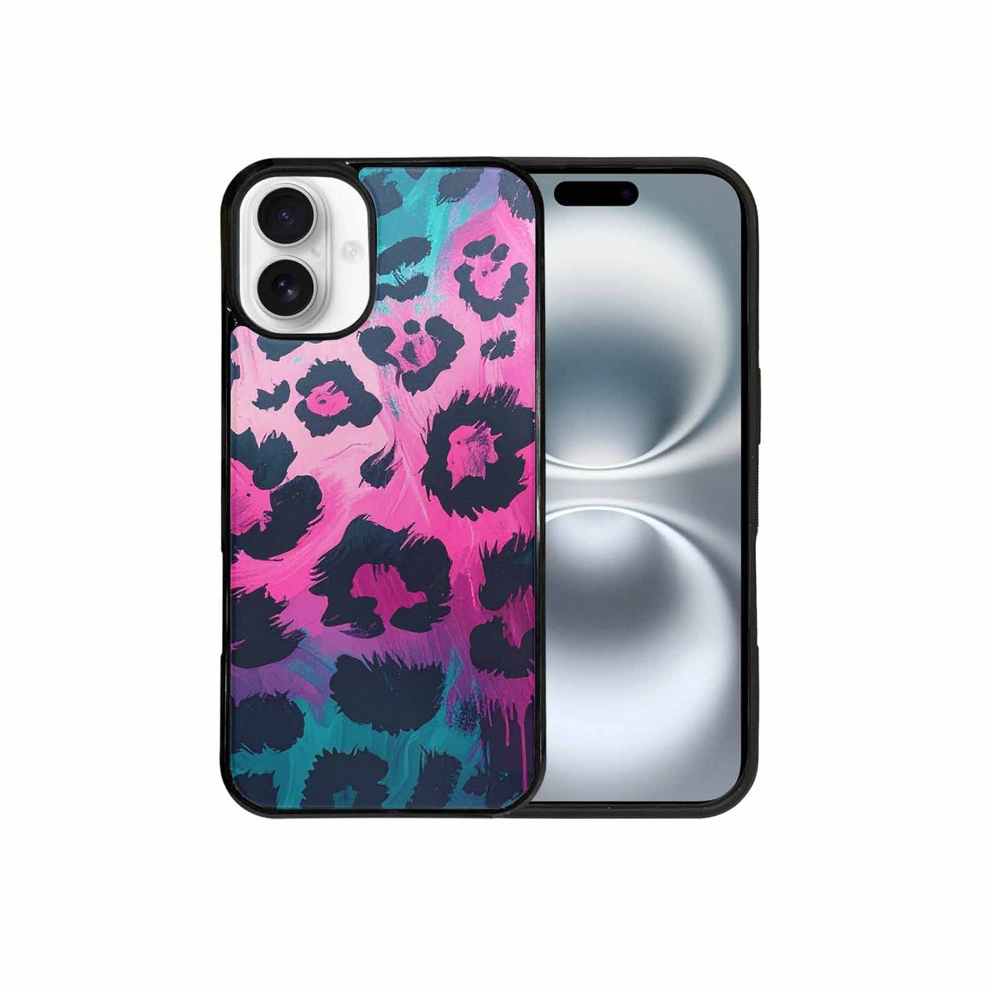 iPhone 16 Plus Case — Leopard Neon Pink Teal Airbrush, Unique Phone Case Design