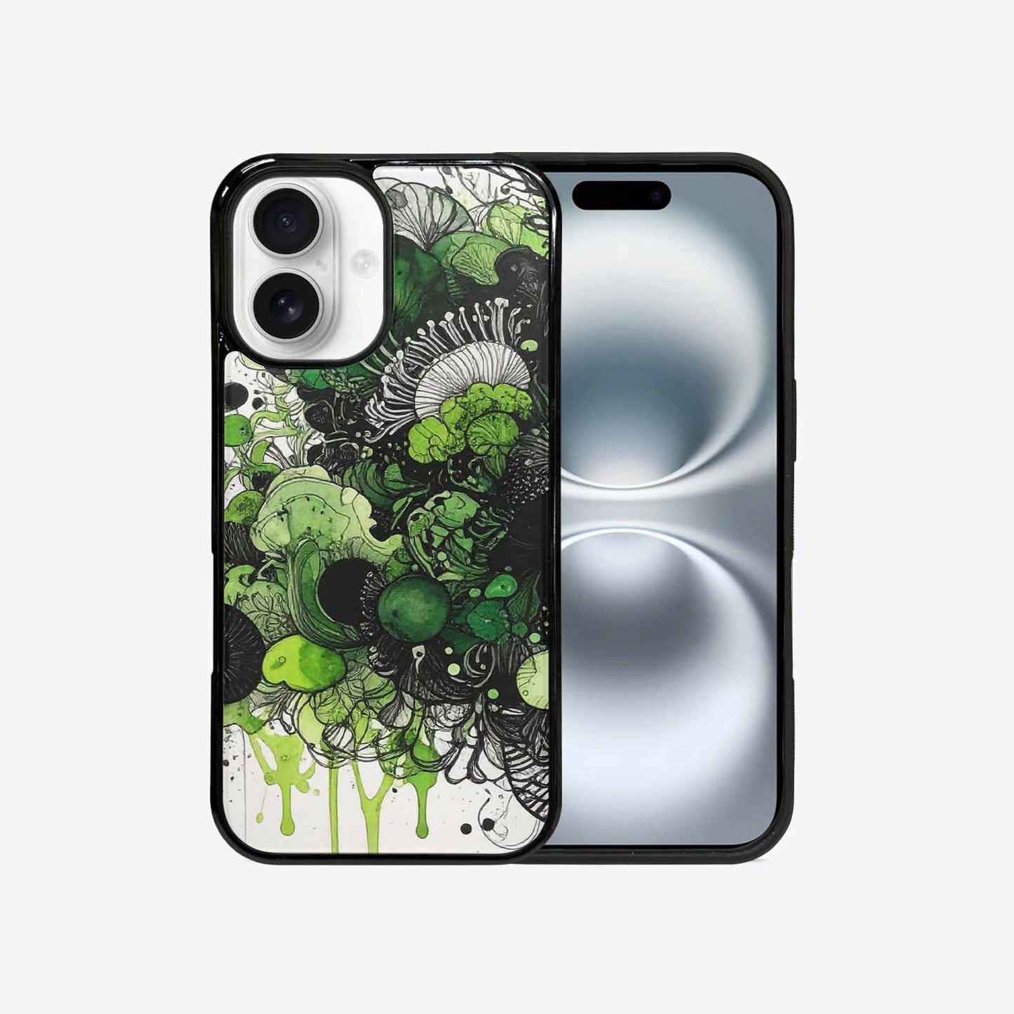 iPhone 16 Case — Sea Creature Burst Black Green Ink, Original Design Phone Case