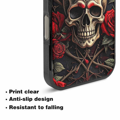 iPhone 16 Pro Max Case — Gothic Skulls Roses, Custom Designed Case Cover