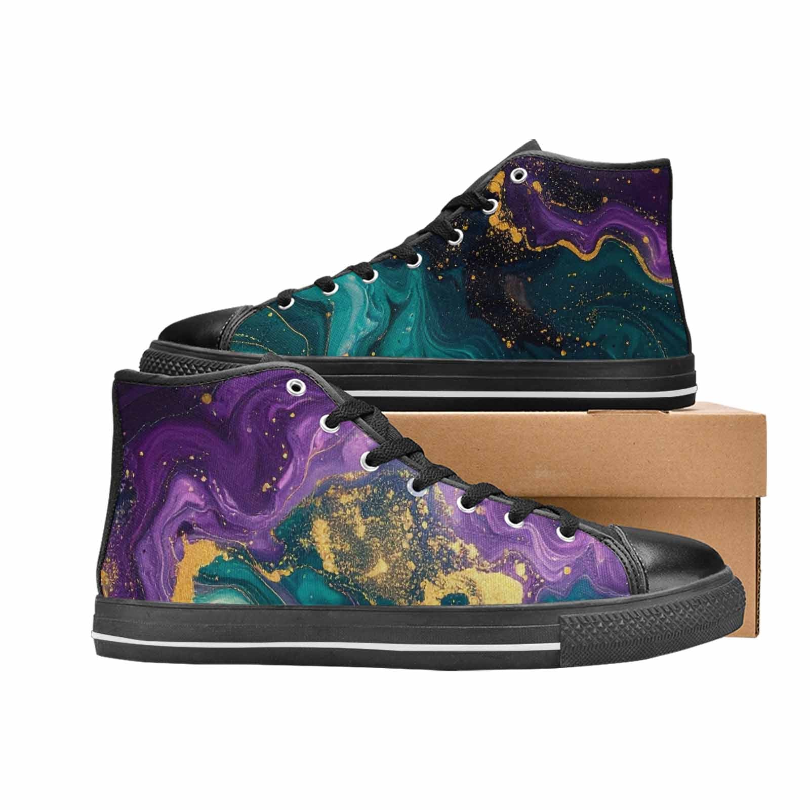 WOMEN'S Marble Galaxy Swirl High Top Canvas Wallpaper Art Sneakers