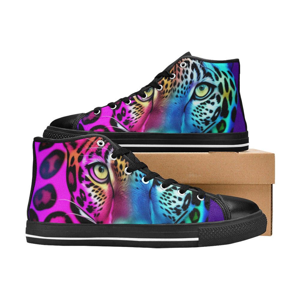 MEN'S Colored Leopard Print Art High Top Canvas Vibrant Chaos Custom Shoes