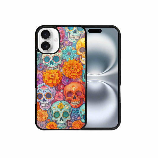 iPhone 16 Plus Case — Ornate Candy Color Skull Pattern Hundreds, Customized Protective Case
