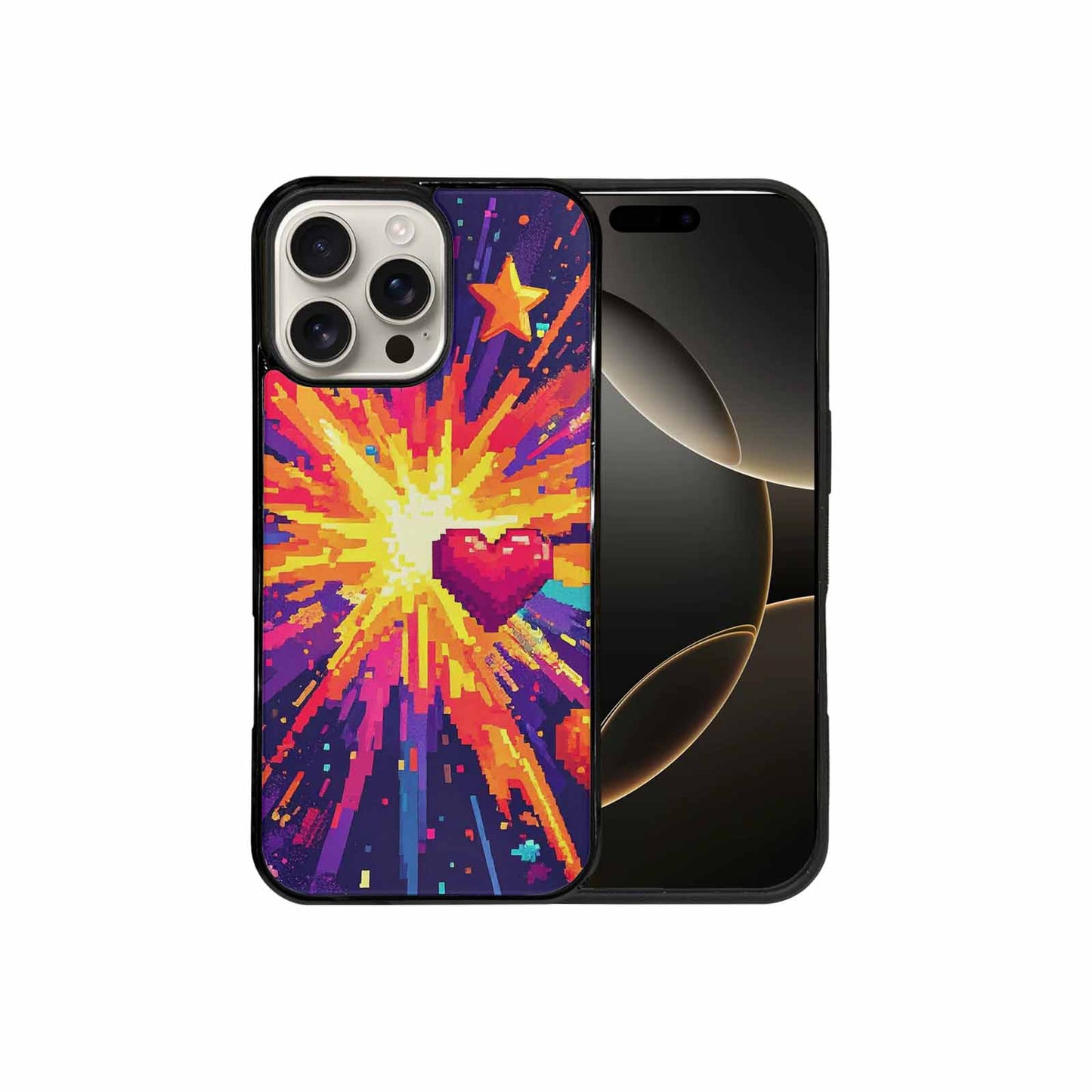 iPhone 16 Pro Max Case — Pixel Art 8 Bit Burst Pattern, Custom Printed Phone Case
