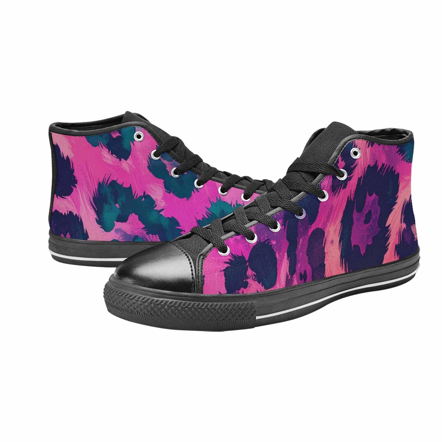 WOMEN'S Leopard Neon Pink Teal Airbrush High Top Canvas Dark Academia Shoes