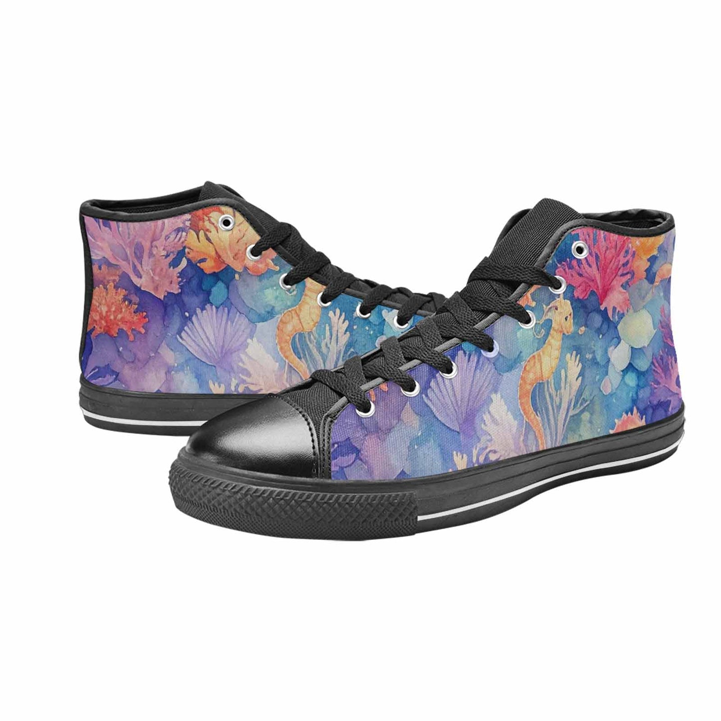 WOMEN'S Fish Scale Coral High Top Canvas Vibrant Chaos Sneakers