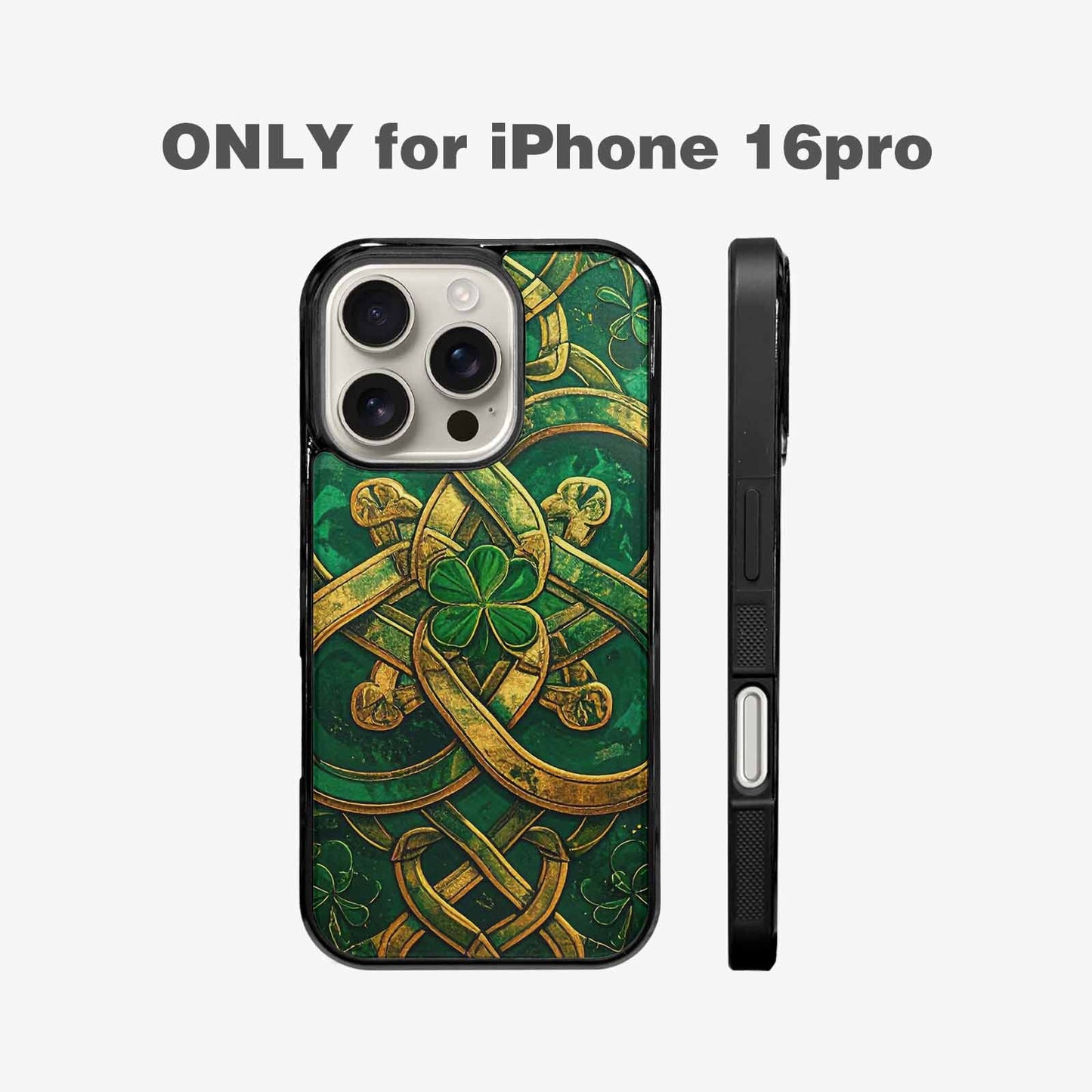 iPhone 16 Pro Case — Irish Celtic Knot Pattern Shamrocks Seamless, Custom Print Case Cover