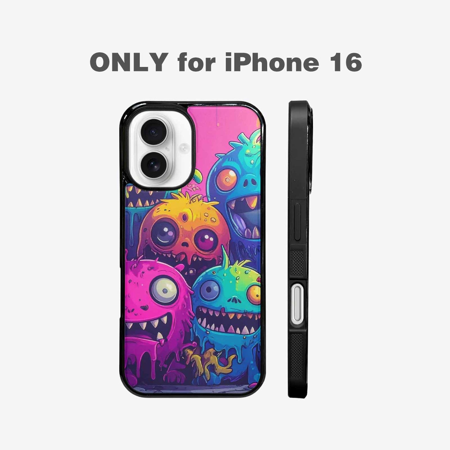 iPhone 16 Case — Overlapping Endlessly No Empty Space Monsters, Custom Printed Phone Case