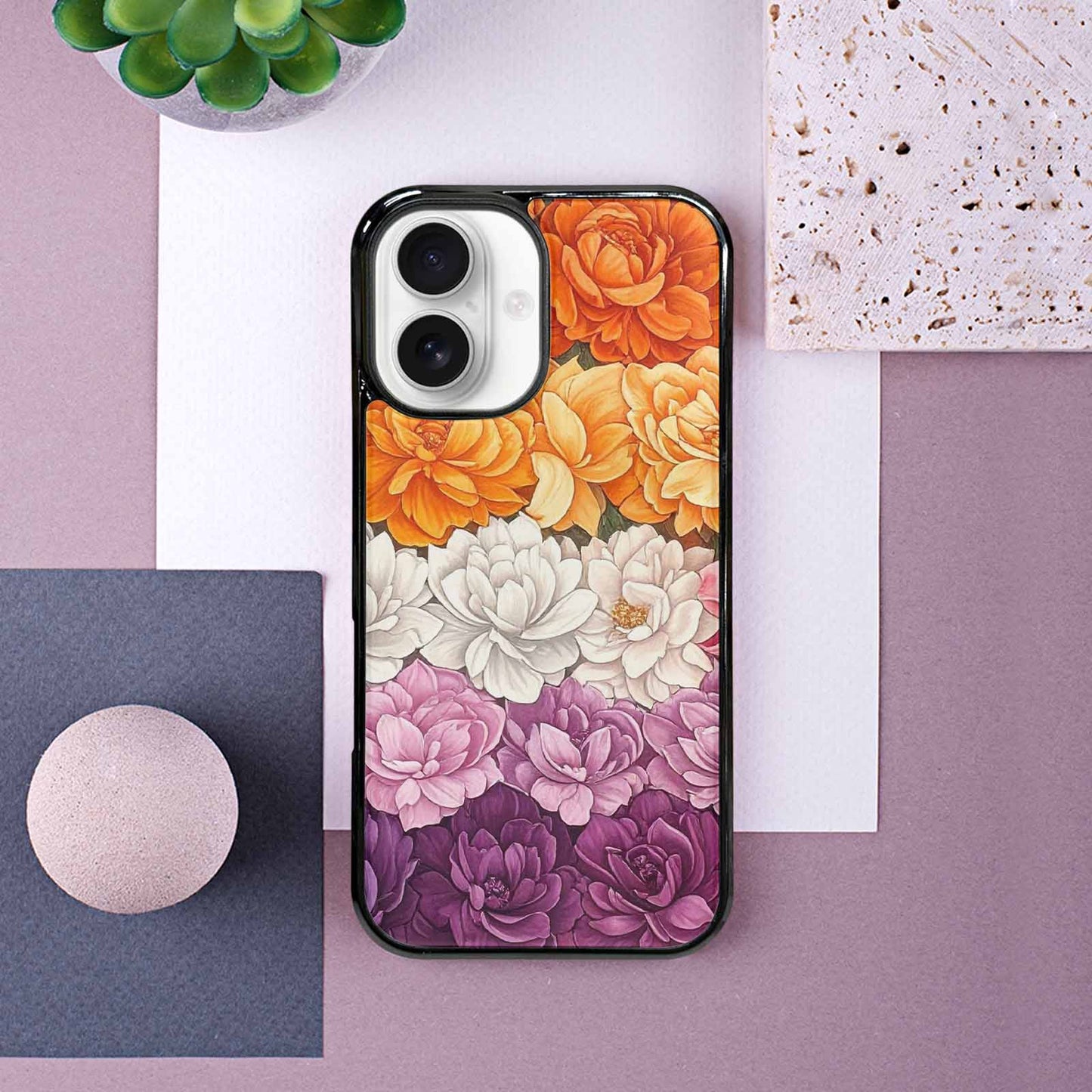 iPhone 16 Case — Lesbian Flag Color Theme Small Rainbow, Unique Phone Case Design