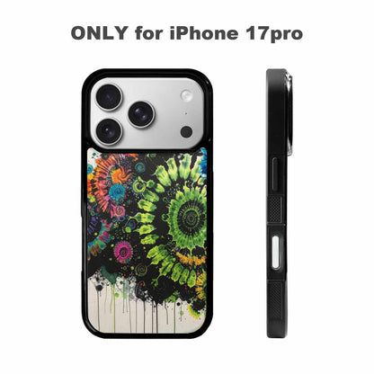 iPhone 17 Pro Case — Black Green Ink Tie Dye Tie, Custom Designed Case Cover