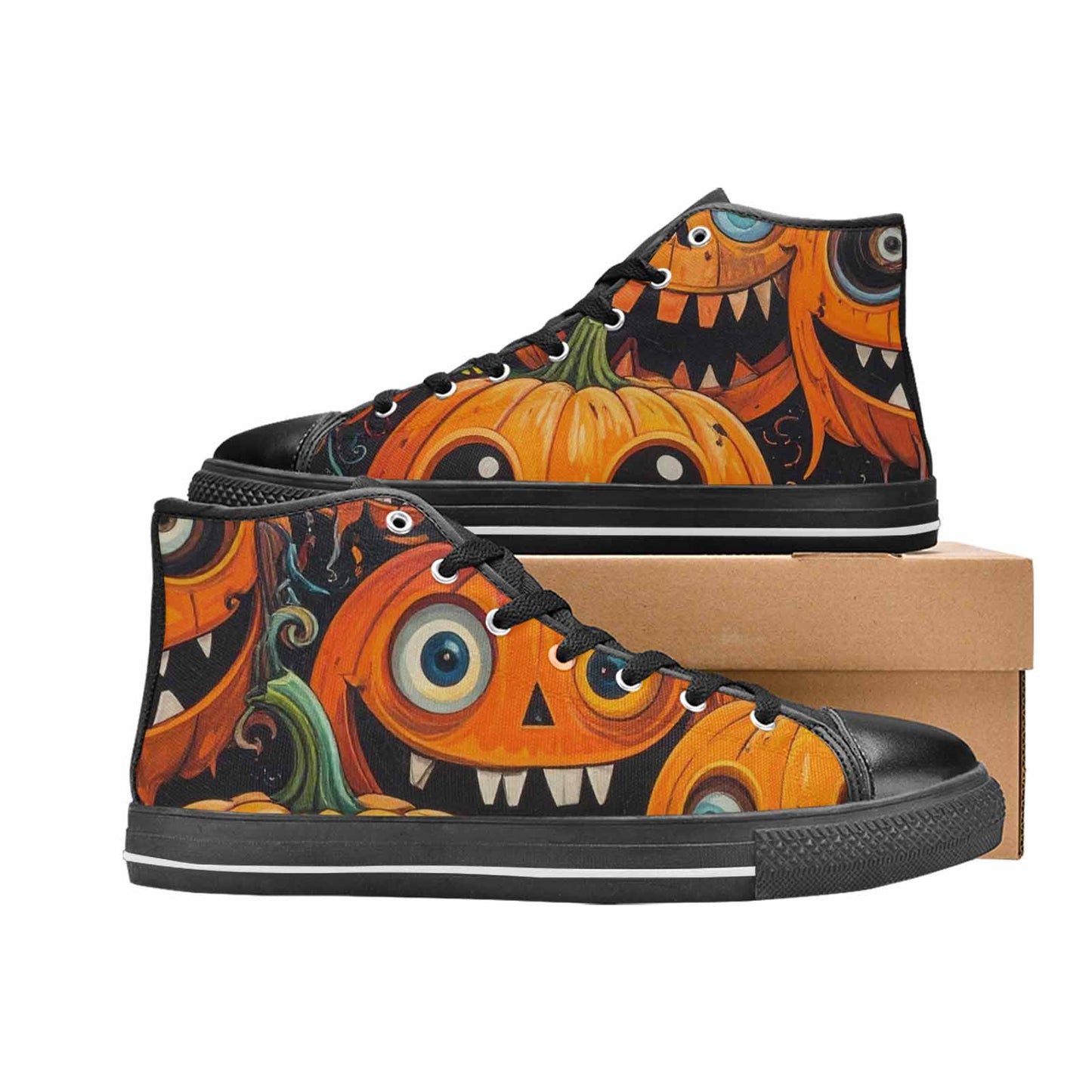 WOMEN'S Cartoon Pumpkin Monster High Top Canvas Vibrant Chaos Custom Sneakers