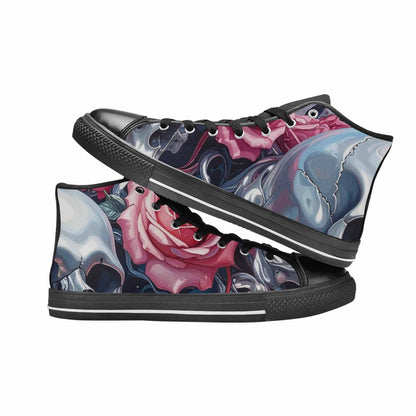MEN'S Skulls Roses Chrome Airbrush High Top Canvas Vibrant Chaos Sneakers