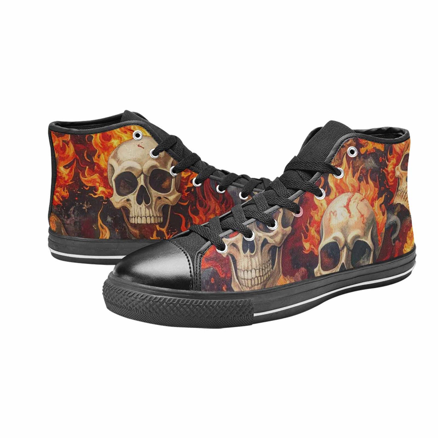 WOMEN'S Skulls - Flaming High Top Canvas Dark Academia Sneakers
