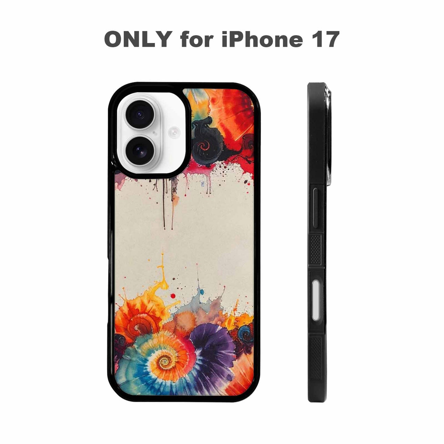 iPhone 17 Case — Tie Dye Swirls Black Tie Dye, Custom Print Case Cover