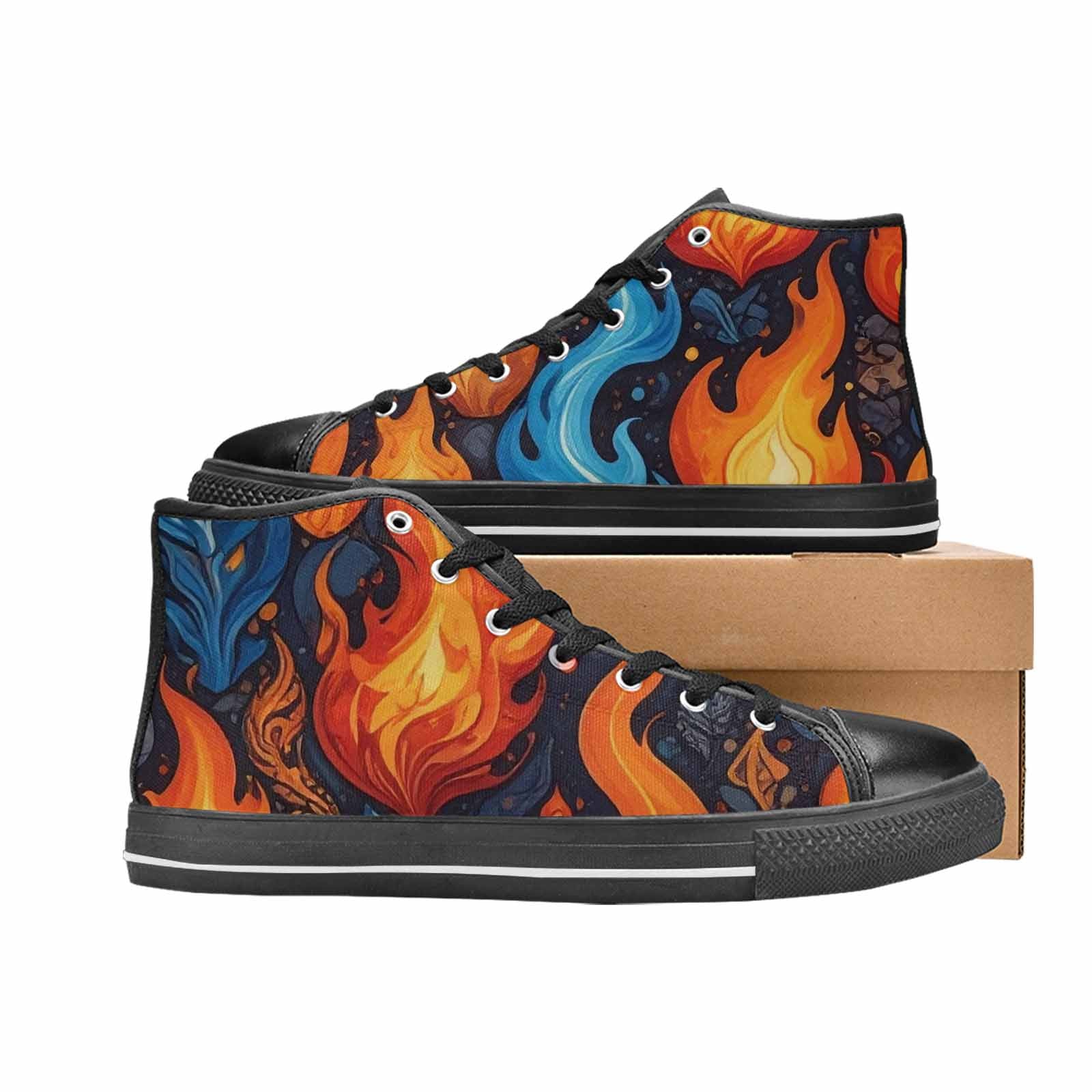 MEN'S Fire Flame High Top Canvas Cottagecore Custom Shoes