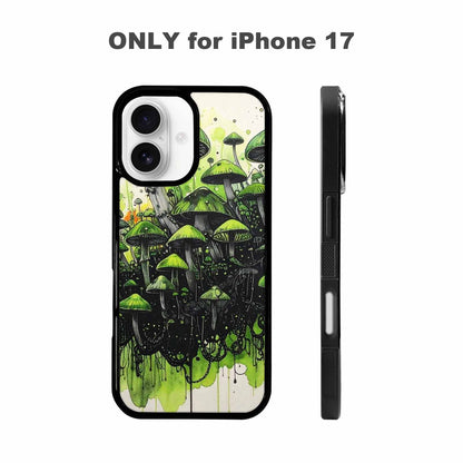 iPhone 17 Case — Rainbow Drip Mushrooms Black Original Art, Custom Printed Phone Case