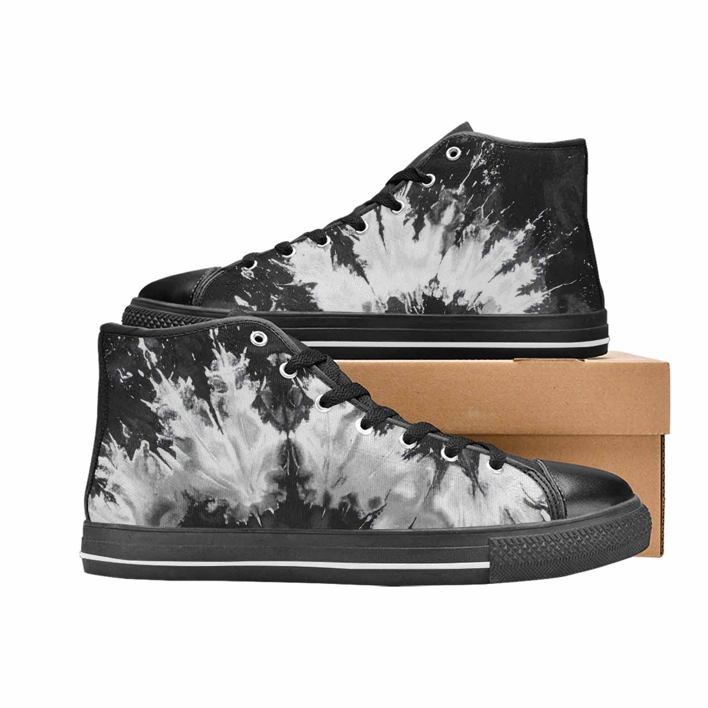 MEN'S Tie Dye Acid Wash Black White High Top Canvas Wallpaper Art Custom Sneakers