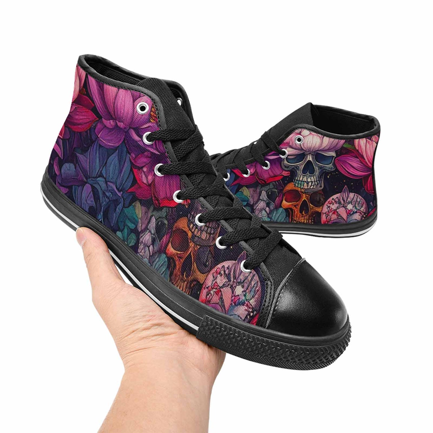 MEN'S Lotus Skulls High Top Canvas Neon Fantasy Custom Shoes