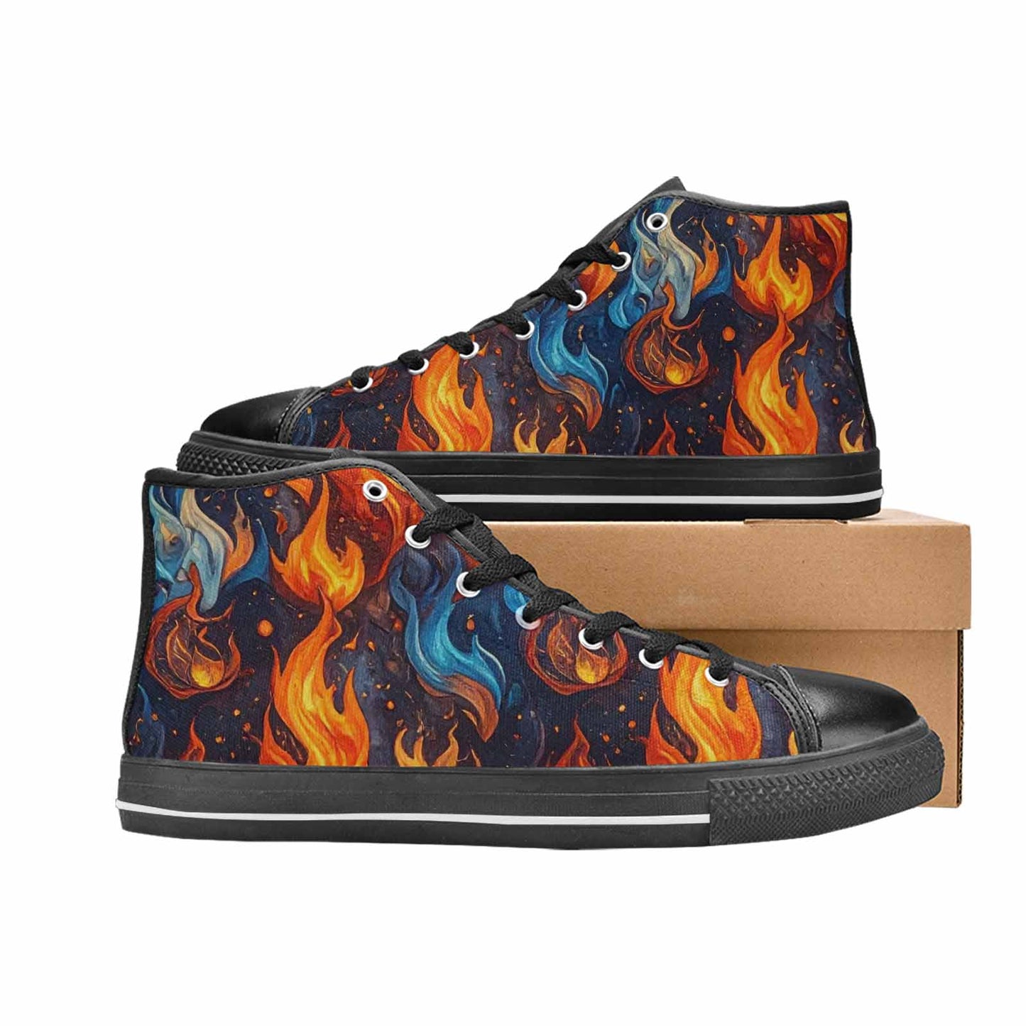 MEN'S Fire Flame High Top Canvas Grunge Custom Sneakers
