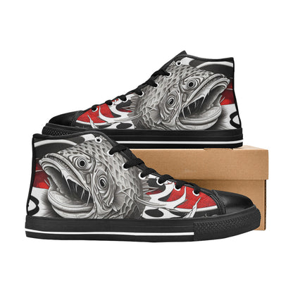 WOMEN'S Japanese Fish Art High Top Canvas Neon Fantasy Custom Sneakers