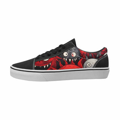 MEN'S Monsters Black & Red Ink Canvas Wearable Art Surreal Original Art Sneakers