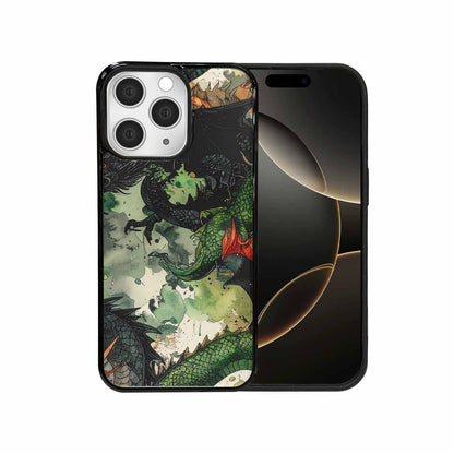 iPhone 15 Pro Max Case — Dragon Scale Black Green Ink Dragons, Personalized Phone Case