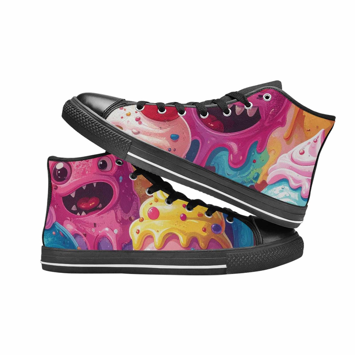 MEN'S Melting Icecream Monster Cherry High Top Canvas Neon Fantasy Sneakers