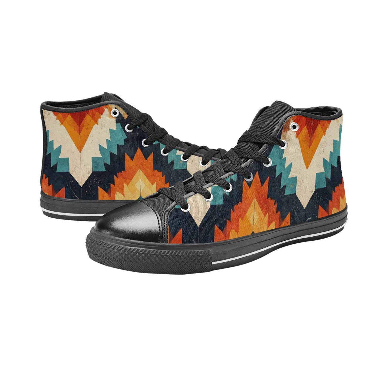 MEN'S Southwestern Geometric Diamond High Top Canvas Vibrant Chaos Custom Sneakers