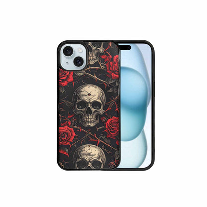 iPhone 15 Plus Case — Gothic Skulls Roses, Custom Art Phone Cover