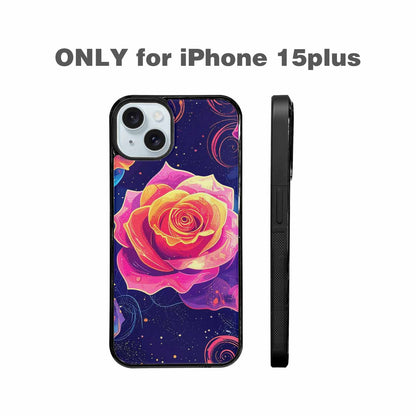 iPhone 15 Plus Case — Rose Galaxy Art Seamless Pattern Vibrant, Custom Printed Phone Case