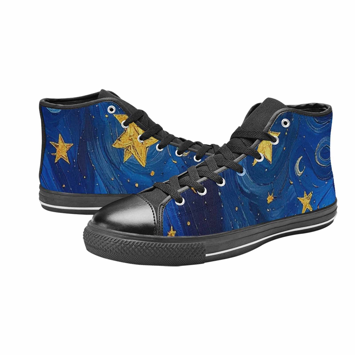 WOMEN'S Starry Night Galaxy High Top Canvas Vibrant Chaos Custom Sneakers