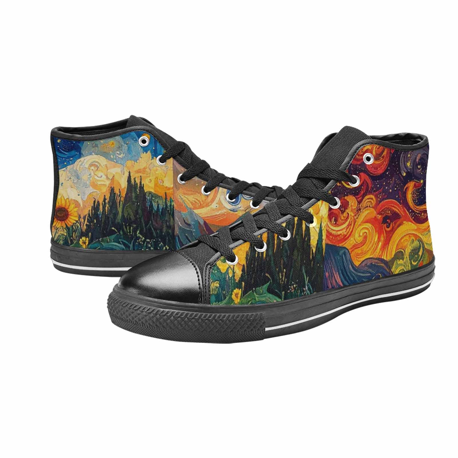 MEN'S Van Gogh-Style Swirl High Top Canvas Surreal Custom Sneakers