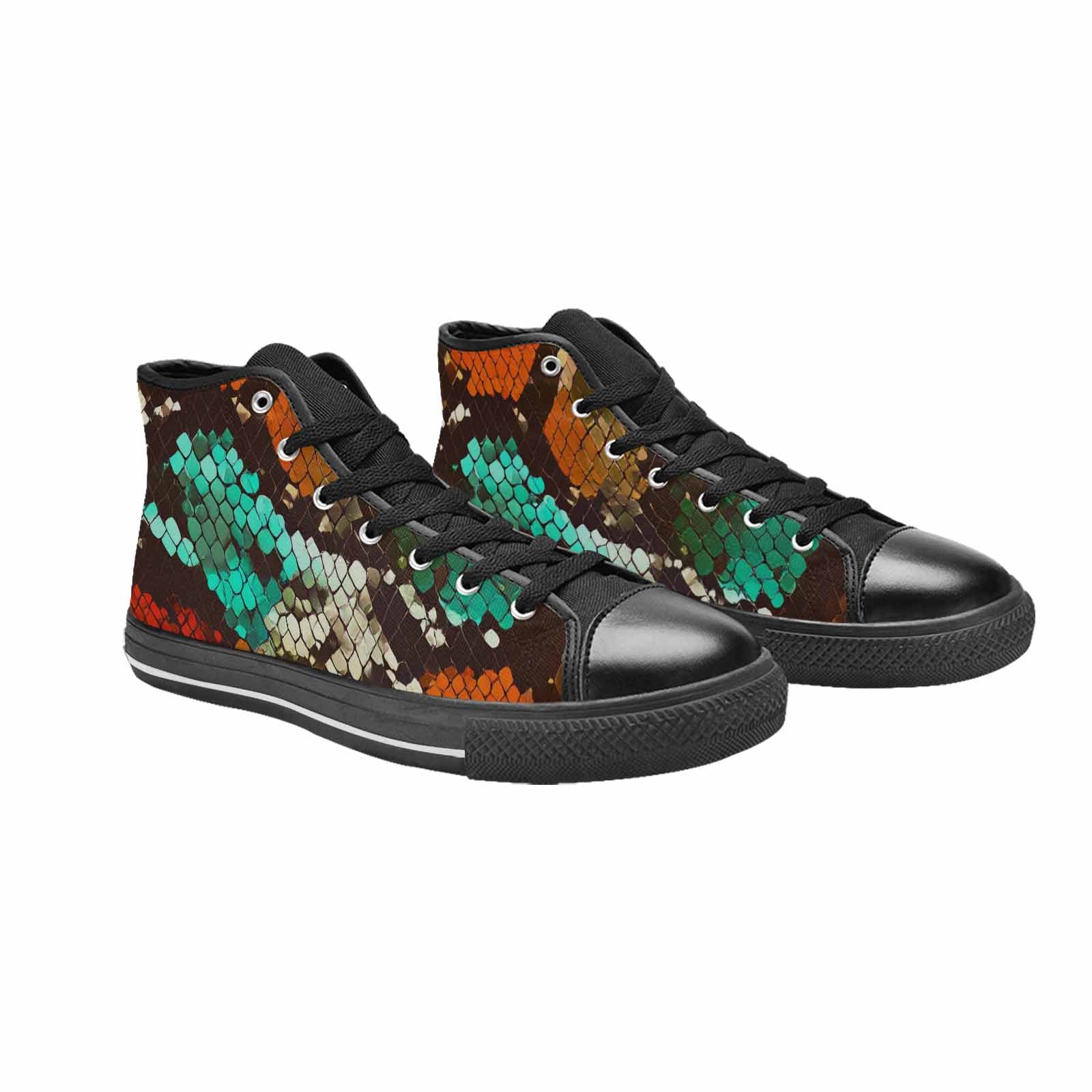 MEN'S Dark Snake Print High Top Canvas Vivid Sneakers