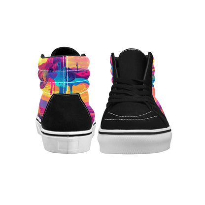 MEN'S Surrealist Dreamscape Pattern, Melting High Top Skateboarding Neon Fantasy Sneakers