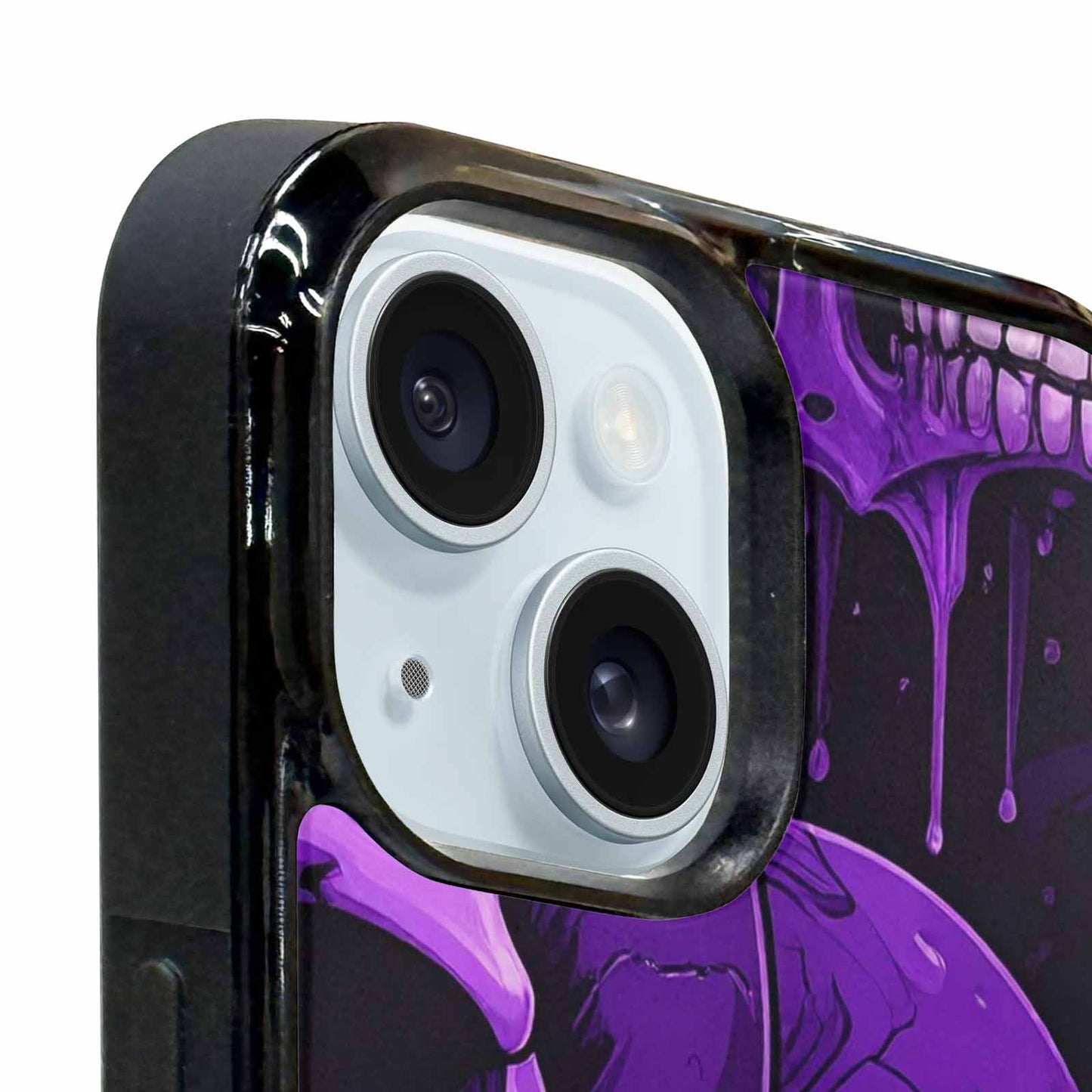 iPhone 15 Case — Monochrome Purple Skeletons Neon Drip Melting, Custom Print Case Cover