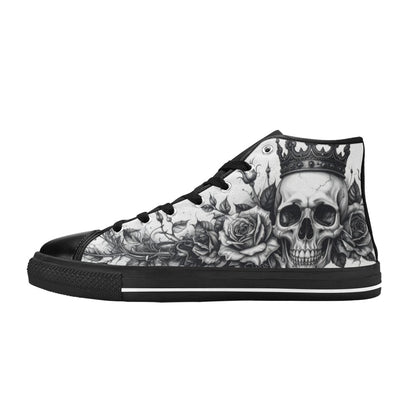 Dark Monochrome Skull Men's Gothic Art High Top Canvas Shoes | Freaky Shoes®