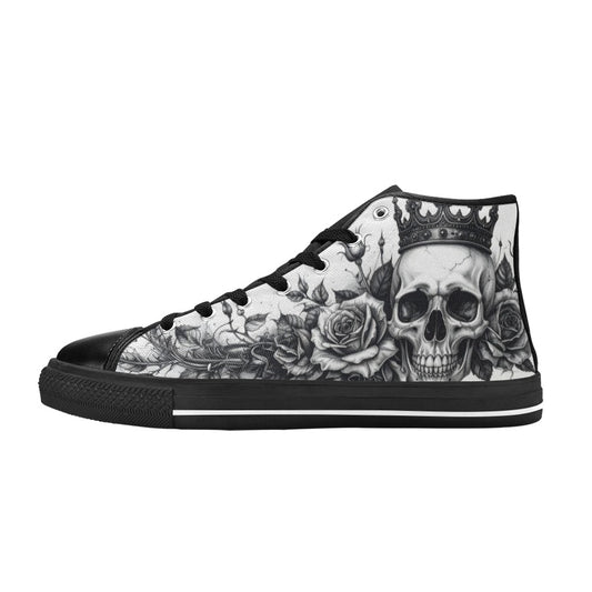 Dark Monochrome Skull Men's Gothic Art High Top Canvas Shoes | Freaky Shoes®