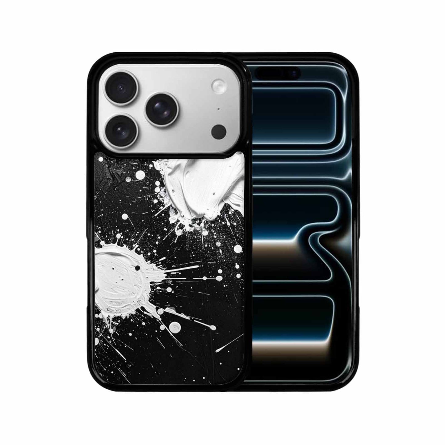 iPhone 17 Pro Case — White Ink Splatter Texture On Watercolor, Custom Made Phone Cover