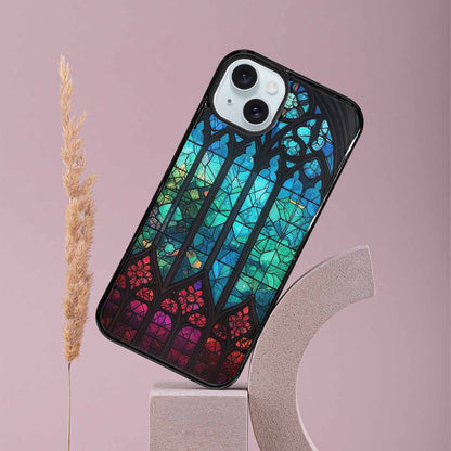 iPhone 15 Plus Case — Stained Glass Window Pattern Seamless Repeat, Customized Protective Case