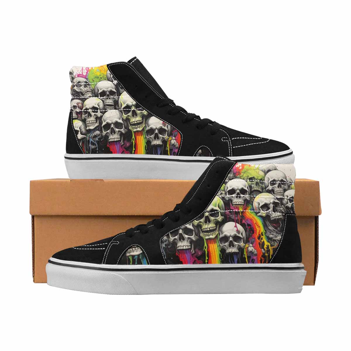 MEN'S Skulls Black & Green Ink High Top Canvas Custom Design Melting Art Custom Kicks