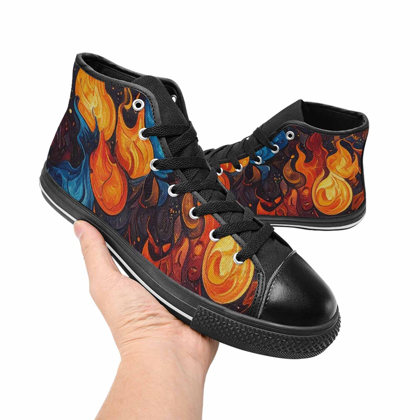 MEN'S Fire Flame High Top Canvas Wallpaper Art Shoes