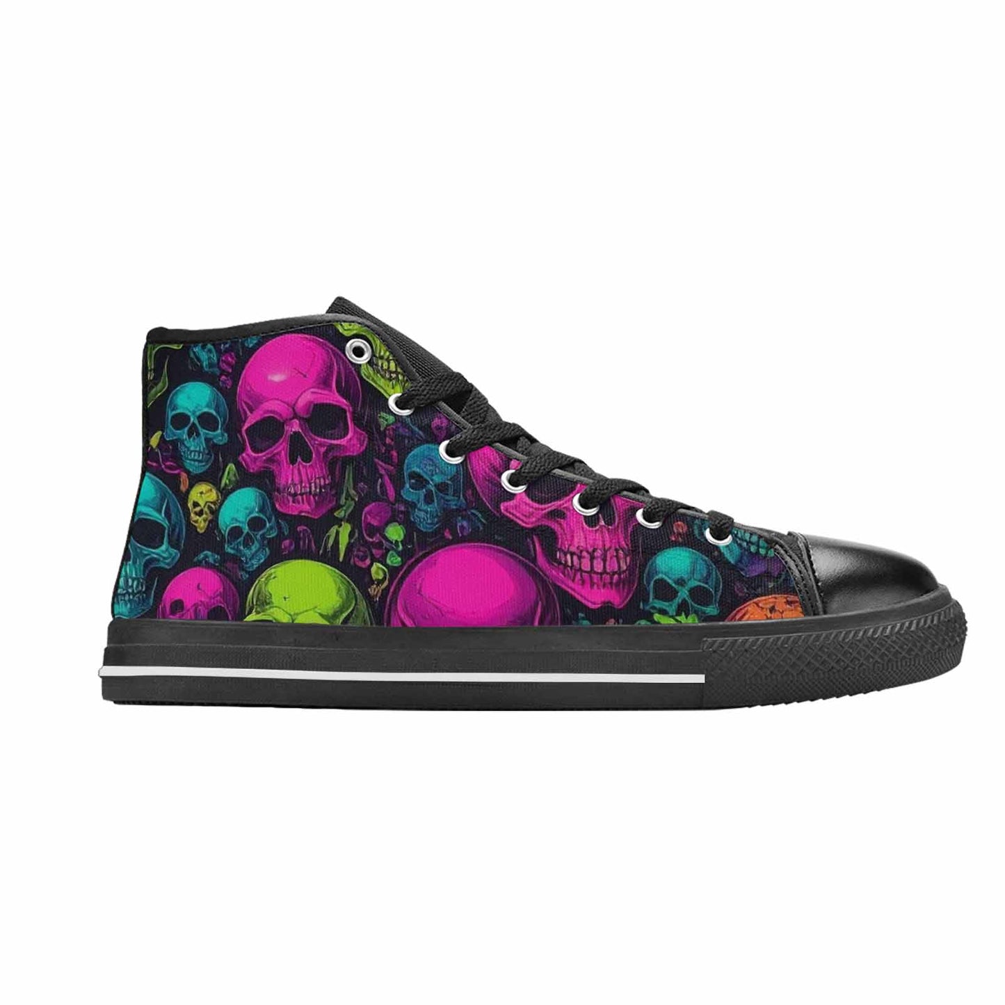 WOMEN'S Skulls - Neon High Top Canvas Wallpaper Art Custom Shoes
