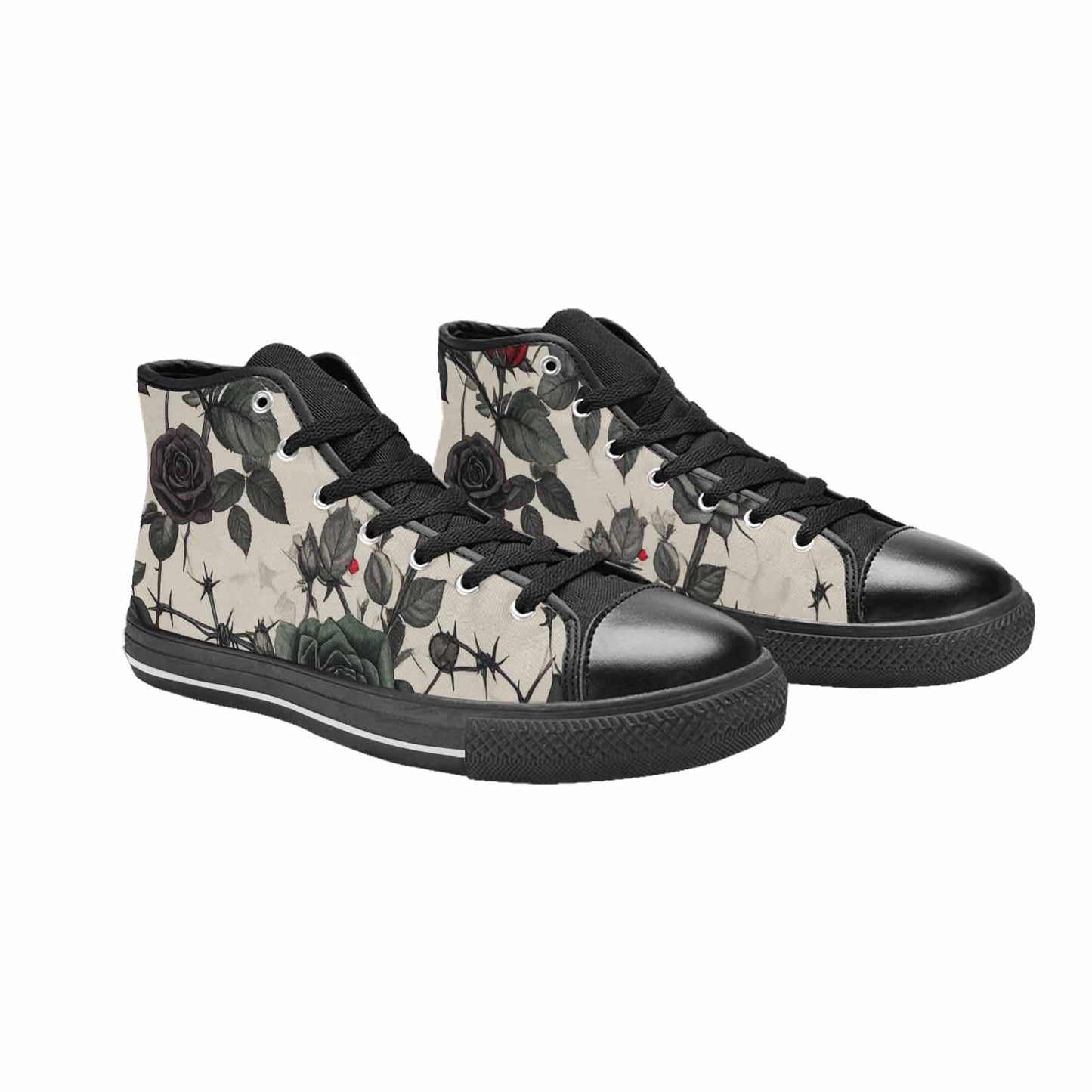 MEN'S Black Gothic Rose High Top Canvas Neon Fantasy Custom Sneakers